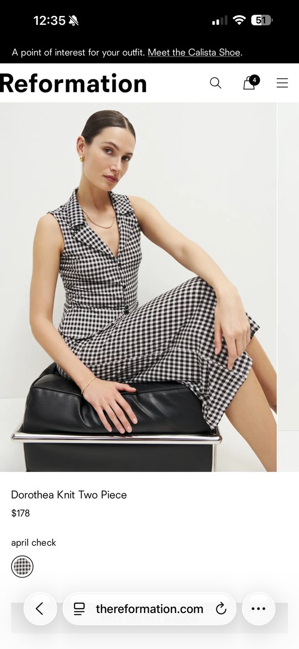 Reformation Dorothea Knit Two Piece April Check - Size M